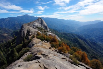Moro Rock Vista: Autumn Foliage Overlooking California's Sequoia National Park Landscape