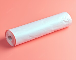 White plastic wrap roll on a pastel pink background, ideal for kitchen use