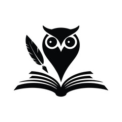 Wise Owl with Open Book Symbol for Education, Educational Owl Book Logo Design