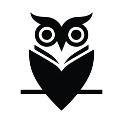 Stylish Black and White Owl Silhouette Design, Elegant Owl Silhouette Black and White Logo