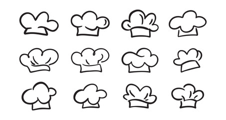 Chef Hat doodle line Art Drawing Icon Design Elements Collection. Logo hand drawn set isolated