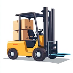 Yellow Forklift Truck isolated on white. Forklift . Construction Vehicle. Industrial Forklift Machine. Heavy Forklift Truck on white. Forklift Truck isolated on white. Logistic and Cargo Concept.	