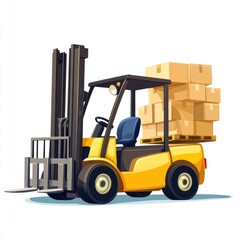 Naklejka premium Yellow Forklift Truck isolated on white. Forklift . Construction Vehicle. Industrial Forklift Machine. Heavy Forklift Truck on white. Forklift Truck isolated on white. Logistic and Cargo Concept. 