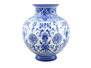 Ornate porcelain vase with intricate blue and white floral design