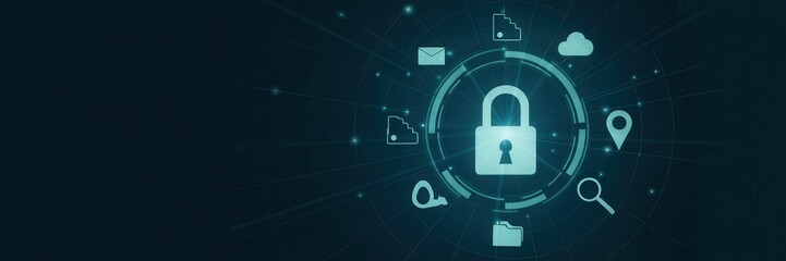 Digital security system illustration with lock graphic