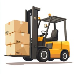 Naklejka premium Yellow Forklift Truck isolated on white. Forklift . Construction Vehicle. Industrial Forklift Machine. Heavy Forklift Truck on white. Forklift Truck isolated on white. Logistic and Cargo Concept. 