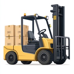 Yellow Forklift Truck isolated on white. Forklift . Construction Vehicle. Industrial Forklift Machine. Heavy Forklift Truck on white. Forklift Truck isolated on white. Logistic and Cargo Concept.	