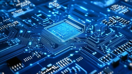 Fototapeta premium Cool blue tech background featuring woven circuits and illuminated hexagonal grids 