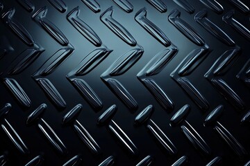 Dark, glossy, industrial metal plate with chevron pattern