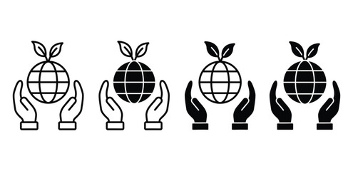 Environmental Protection Icons Hands Protecting Globe with Leaves Vector Design
