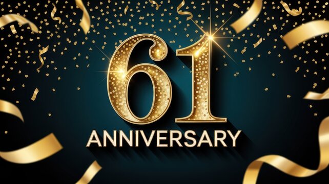 Gold celebratory numeral sixty-one anniversary graphic.