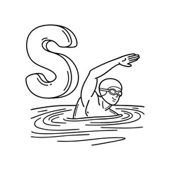An illustration of letter S stand for Swim