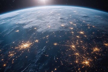 Obraz premium Earth's North American lightscape. Vast network of urban lights illuminating the continent, seen from space. A breathtaking view of civilization's energy