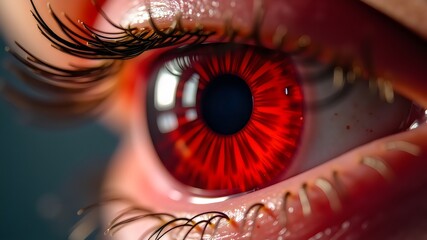 Close-Up of Red Irritated Eye with Bloodshot Vessels and Swollen Eyelid