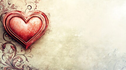 Ornate Red Heart with Vintage Background.