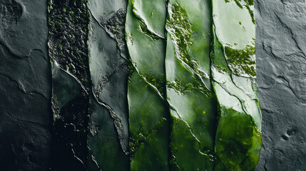 Sushi and wakame are used in this inventive arrangement. Lay flat. notion of food. macro idea.