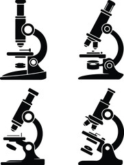 Microscope Silhouette Set | Science Lab Vector Collection Microscope Outline Silhouette | Research and Laboratory Icon