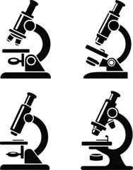 Microscope Silhouette Set | Science Lab Vector Collection Microscope Outline Silhouette | Research and Laboratory Icon