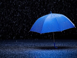 Blue umbrella in dark rain © darion