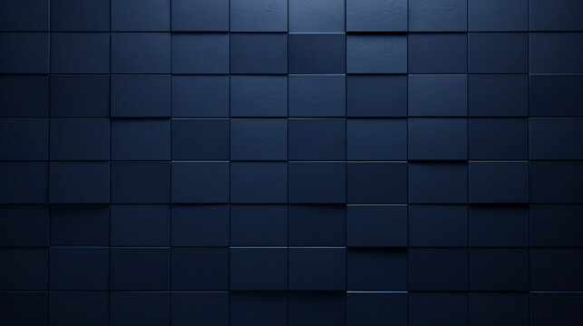 Minimalist navy blue background with gradient cubes and grid layout, ideal for tech banners and presentations.


