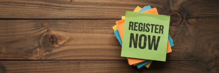 Colorful sticky notes urging immediate registration