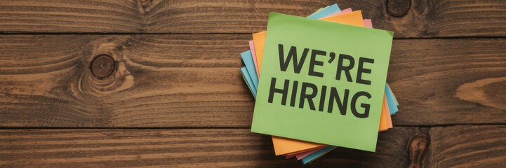 Colorful sticky notes announce job openings.