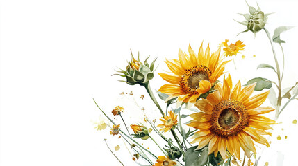 Fototapeta premium Sunflower flowers made in watercolor technique on a transparent background, PNG