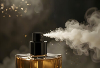 Luxury Perfume Atomizer With Fine Mist Fog Being Released Into The Air, Suspended Mid-Spray ,Product Photography Design