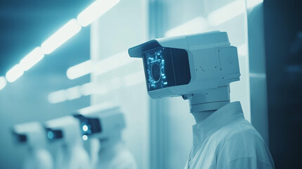 Security in the future motion-activated CCTV camera. Do a surveillance scan of the region. notion of innovation and technology. smooth loop of animation