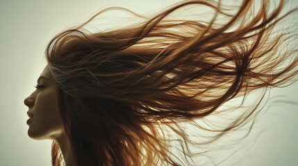 Beautiful, healthy, long, smooth, flowing brown hair in super slow motion.