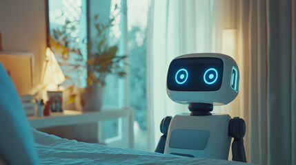 The robot observes the activities taking place in the room. the idea of artificial intelligence and technology