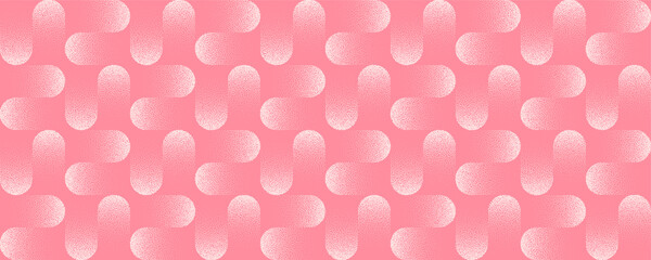 Pink vector pattern with soft capsule-like shapes with dotwork grain texture abstract background. Rounded geometry meets gradient stipple for a fresh, ultra-wide, modern wallpaper or graphic projects