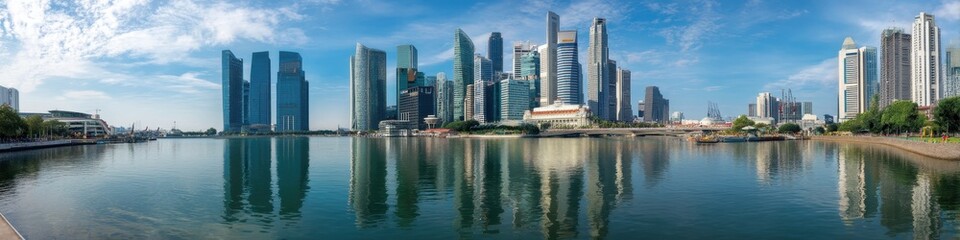 Fototapeta premium Singapore City Skyline at Dusk: A Stunning Panorama of Urban Architecture