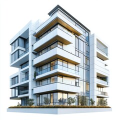 Obraz premium Modern apartment building with balconies against a white background