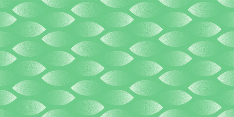 Green vector ultra wide background with almond shaped pattern made of stipple and dotwork texture. Clean layout and tonal grain gradient bring soft motion and trendy depth for digital or print design