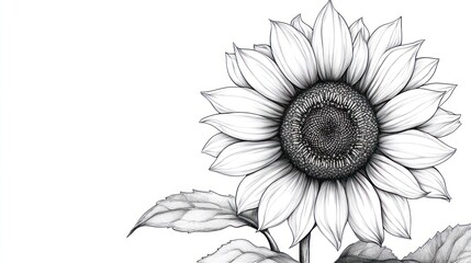 Fototapeta premium Detailed grayscale sunflower drawing