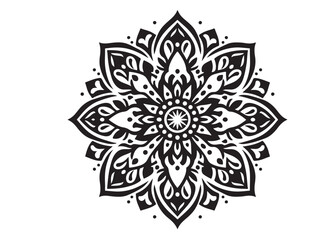 Obraz premium vector silhouette of a black mandala vector logo silhouette, mandala logo icon silhouette vector, mandala floral design silhouette vector, a black and white mandala silhouette design icon logo vector 