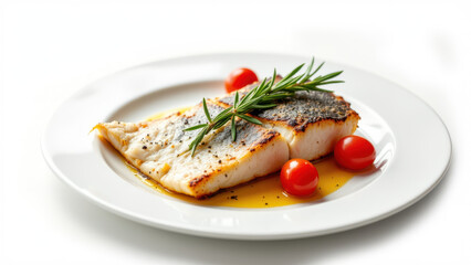 A delectable serving of grilled fish with lemon wedges and fresh herbs on a white plate, symbolizing Mediterranean cuisine's simple yet flavorful dishes.