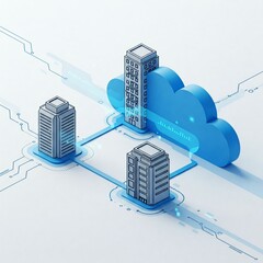 Corporate Cloud Buildings Data Streams Futuristic Thin Line Design