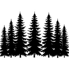 Obraz premium Old Pine Forest Skyline Grungy Black Silhouettes Art