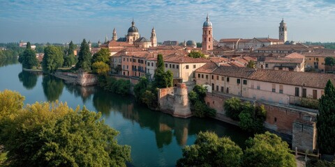 Fototapeta premium Panoramic View of Mantua: A Historic Jewel of Lombardy, Italy with Stunning Architecture and City Landscape