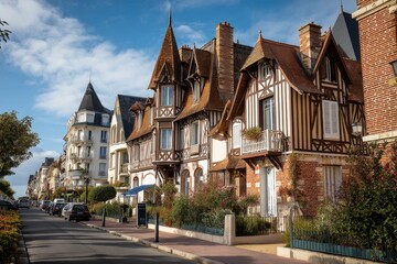 Obraz premium Charming Streetscape Featuring Historic Homes in the Heart of Deauville, Normandy's Renowned French Destination