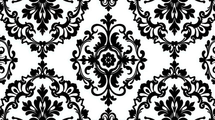 T-shirt print, elegant black and white damask pattern for background design  