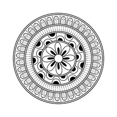 Mandala Art Circular Geometric Pattern Intricate Black and White Symmetrical Design with Floral Motif and Ornate Details