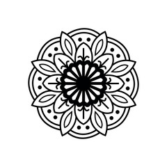 Mandala Design Black and White Intricate Floral Pattern Symmetrical Circular Motif with Ornate Petals