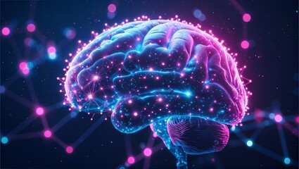 Fototapeta premium Glowing human brain with neural network depicts artificial intelligence and futuristic technology