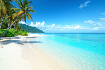 Fototapeta premium beach with palm trees on the shore of the ocean