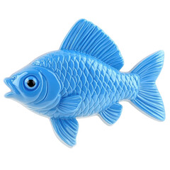 A delightful blue fish figurine on a sleek black backdrop, captures the light and detail of this decorative piece.