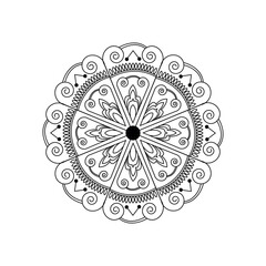 Mandala Design Intricate Circular Pattern Black and White Illustration with Floral and Geometric Shapes