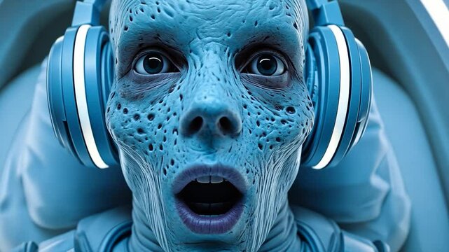 Surprised alien in futuristic space pod.
